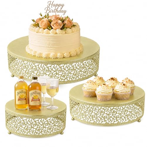 3-Piece Metal Cake Stand Set, Round Buffet Risers (8 to 12 Inch) – Sturdy Dessert Cupcake Pastry Candy Plate Stands for Wedding, Birthday Party & Event (3P-Gold) - color: Gold, size: 3P-Round(8IN to 12 IN)