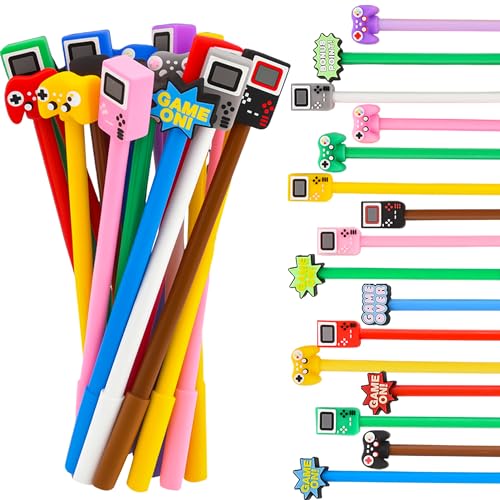 LiYiQ 25 Pcs Video Game Party Favors Cartoon Cute Fun Pens Kawaii Games Handle Level Up Games Console Shape Gel Black Ink Pen Cute Video Game Pens for Office Home Present