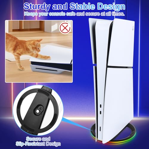 ELZO Vertical Stand for PS5 / PlayStation 5 Pro / PS5 Slim Consoles, PlayStation 5 Vertical Holder with RGB Lights, Black
