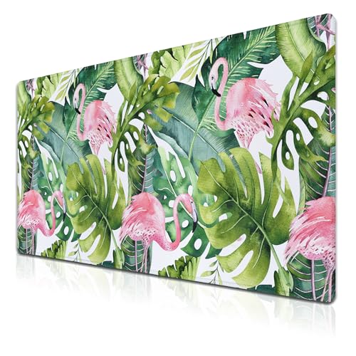 Gaming Mouse Pad Game Mat Pc Mouse Pads Large Desk Pads Computer Desk Pad Waterproof Non-Slip Rubber Base 35.4" X 15.7" for Game Office, Watercolor Tropical Palm Tree with Flamingo - color: Watercolor Tropical Palm Tree With Flamingo