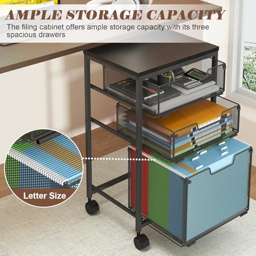 Sbanmao Rolling File Cart with 3 Drawers, Filing Cabinet, Hanging Folder Holder Organizer with Wheels, Under Desk Storage Utility Cart, File Cabinet Printer Stand for Home Office, Black - color: Black, size: 2 Small + 1 Large Drawers
