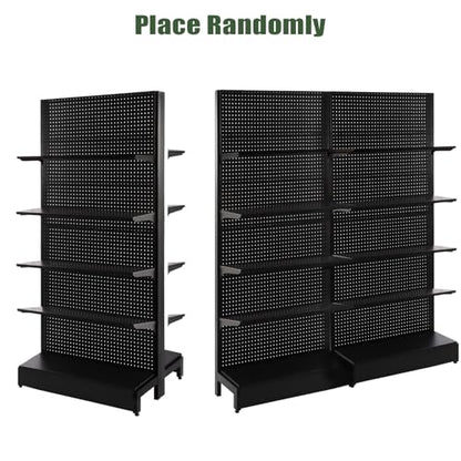 NectaCol Pegboard Display Stand, Gondola Retail Shelving Wall Display for Convenient Grocery Office Supply or Liquor Stores, Single Side Peg Board Panels, Extra 20 Hooks, No Including 4 Shelves - size: 1 Unit - Single Side - Black