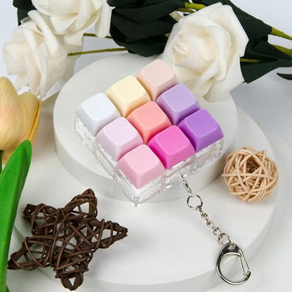 Keyboard Fidget Toy, Keyboard Keychain Fidget Toys, 9-in-1 Clicker Fidget Toy, Stress Relief Desk Decompression Button, Anxiety Relief Valentine's Day Gifts (9 Color-Purple Pink Rose) - color: 9 Color-purple Pink Rose