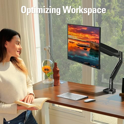 Single Monitor Mount Holds Screen up to 32", Height Adjustable Monitor Arm, Full Motion Computer Monitors Stand with Clamp/Grommet Base, VESA Mounts Fit 4.4-17.6lbs Computer, Black - size: Single Monitor Mount