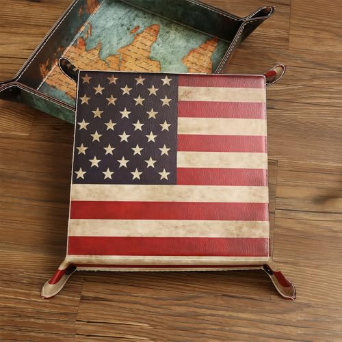 Valet Tray Desktop Storage Organizer, Vegan Leather Catchall Bedside Vanity Tray Nightstand Caddy Holder for Remote Controller, Watch, Keys, Phone, Wallet, Sunglasses, Jewelry - Flag - color: Flag Design
