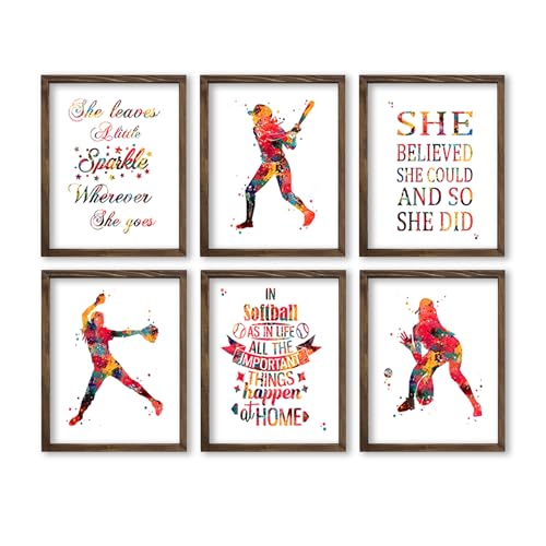 Inspirational Watercolor Softball Girl Quotes Art Print Set for Girl's Bedroom Decoration, Locker Team Boost, Young Hitter Surprises, Aspiring Batter Tokens, Team Captain Honors, Coach Appreciation, Birthday Gifts - 8x10 Unframed Print Set - style: Softba