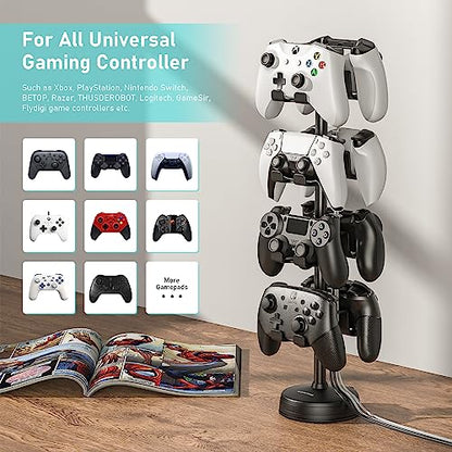 MANMUVIMO Headphone Controller Storage Holder for Desk 4 Tiers with Anti-Slip Stable Suction Cup, Controller Holder, Universal Gaming Desk Accessories for PS5/PS4/Xbox Series/Xbox One - size: 4 Tier Controller Holder Black