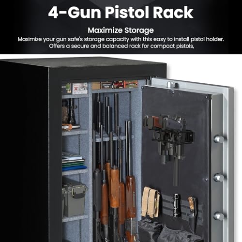 UNITEDPOWER Wall Mount Pistol Rack, 4 Handgun Holder for Gun Cabinet Storage, Revolvers Safe Organizer, Metal Gun Stand Fit Most Pistols With Laser Sights
