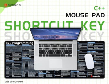 excovip Mouse Pad for C++ 31.4x11.7x0.07 inch Extended Large Cheat Sheet Mousepad PC Office Spreadsheet Keyboard Shortcut Mouse Mat with Non-Slip Stitched Edge 0324 - color: For C++