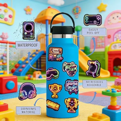 130PCS Neon Game Stickers Waterproof Video Game Gamer Stickers Cool Gaming Vinyl Decals for Laptop Skateboard Luggage Phone Case Water Bottles, Perfect Gifts for Teens Kids Adults