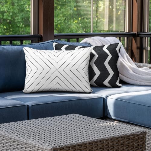 Juexica 2 Pack Chaise Lounge Pillow with Strap Outdoor Waterproof Beach Chair Neck Headrest Pillow Adjustable Elastic Band for Hammock Lumbar Recliner Pillows for Patio Pool Chair(Classic Black White) - style: Classic Black White