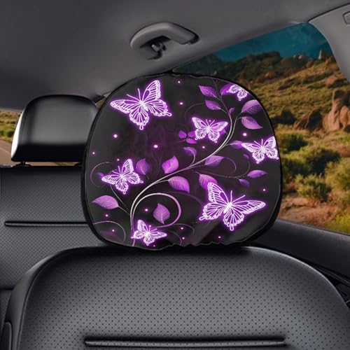 Butterfly Headrest Covers for Cars Stretchy Seat Head Rest Protector Set of 2 Pcs Car Seat Headrest Cover Replacement Dust Covers Elastic Pillow Covers,for Most Vans,Trucks - color: Butterfly purple