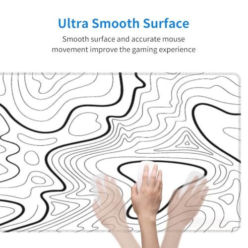 White Topographic Contour Extended Big Mouse Pad Large,Gaming Mouse Pad Desk Pad,31.5x11.8x0.12 Inch Long Computer Keyboard Mouse Mat Mousepad Non-Slip Base and Stitched Edge for Gaming and Office - color: White Topographic Contour, size: 31.5Lx11.8W inch