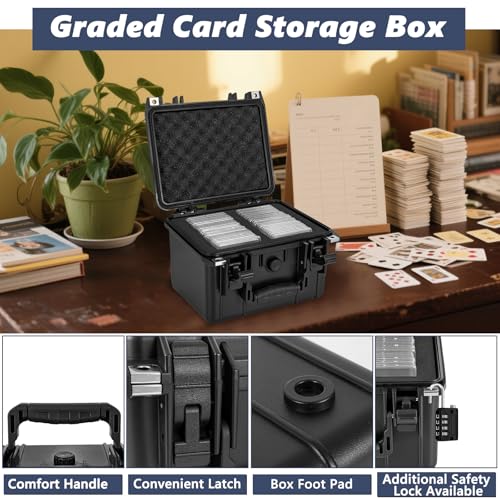 Graded Card Case - IP67 Waterproof Storage Box for 40+ CSG, BGS, SGC, Top Loaders Graded Sports Trading Cards - size: M (holds 40+ Graded Cards--waterproof)