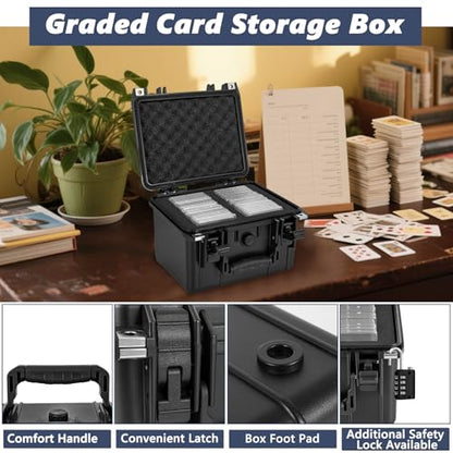 Graded Card Case - IP67 Waterproof Storage Box for 40+ CSG, BGS, SGC, Top Loaders Graded Sports Trading Cards - size: M (holds 40+ Graded Cards--waterproof)