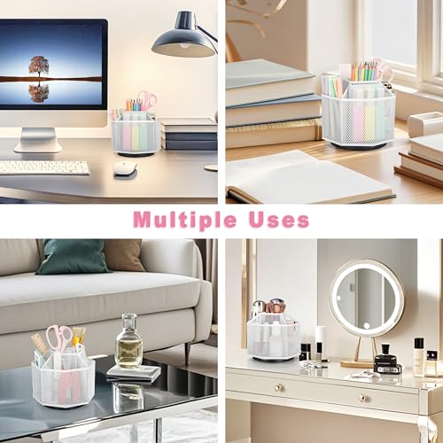 Exerz Desk Organiser/Mesh Desk Tidy Candy/Pen Holder/Multifunctional Organiser 360 Rotating - color: White