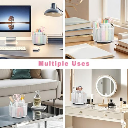 Exerz Desk Organiser/Mesh Desk Tidy Candy/Pen Holder/Multifunctional Organiser 360 Rotating - color: White