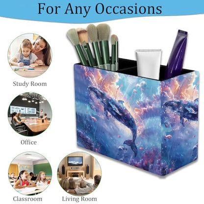 Pen Holder and Anti-Slip Mouse Pad Combination, Makeup Brush Storage Box, Tableware Storage Box, Suitable for Office and Home - Sky Blue Whale - color: Sky Blue Whale