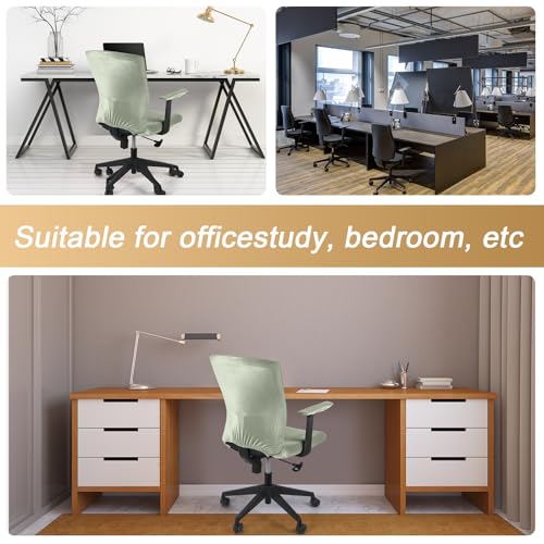 Tallew 4 Pcs Office Chair Covers Set Computer Universal Protective Stretchable Chair Seat Covers Desk Armrest Slipcovers Pads Office Cushion Backrest for Rotating(Bean Green) - color: Bean Green
