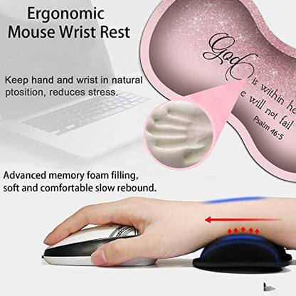 Large Gaming Mouse Pad + Mouse Wrist Rest Pad + Coaster Combination, 31.5 "x 11.8" Durable Non-Slip Extension Table Mat, Suitable for Office and Home, Bible Psalm 46-5 - color: Bible Psalm 46-5