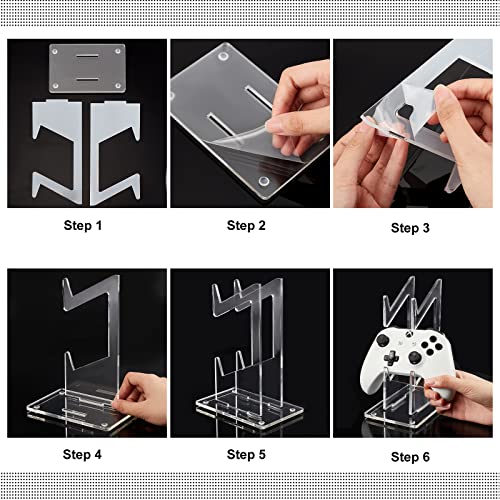 AHANDMAKER Universal Dual Controller Holder, Transparent Acrylic Game Controller Display Stand, Detachable Gamepad Desktop Stand for Display and Organization, Double-Layered