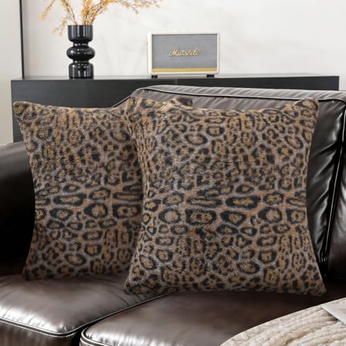 SYSLOON Cheetah Print Throw Pillow Covers 18x18 Inch Set of 2, Leopard Print Decorative Pillow Covers Home Decor for Living Room Sofa & Bed,Light Brown Leopard-2 - color: Light Brown Leopard-2, size: 18" x 18" (Pack of 2)