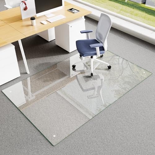 Koonmi Chair Mat for Carpet, Tempered Glass 48"x80" Office Chair Mat, Glass Floor Mat Protector with Rounded and Polished Edges,Ideal for Hardwood Floor, Carpet, Office, Desk, Rolling Chair - color: Transparent, size: 48"x80"
