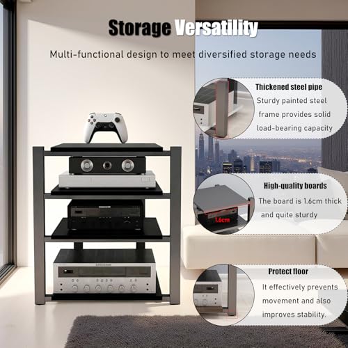 Heavy Duty Audio Rack Tower, Av Media Player Stand with Wooden Shelves, Black Cd Stereo Equipment Cabinet, Suitable for Home,Office/Audio Video/Theate (Black, 2 Tier) - size: 2 Tier
