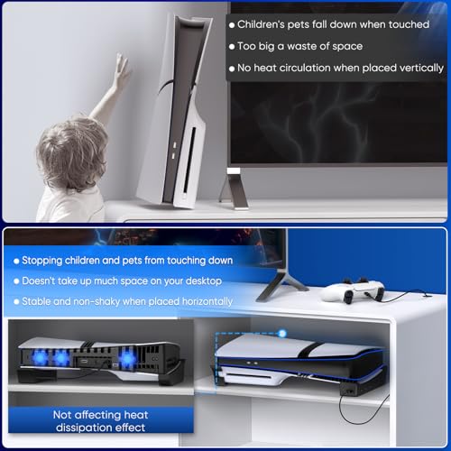 FASTSNAIL Horizontal Stand & Cooling Fan for PS5 Pro/Slim Console, Auto Fan Speed by Temperature and Controller Charger Station, Efficient Cooling System with 3 Fans & 2 USB 3.0 and 3 USB 2.0 Hub - color: Black