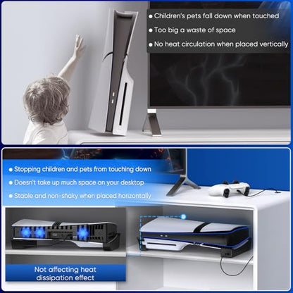 FASTSNAIL Horizontal Stand & Cooling Fan for PS5 Pro/Slim Console, Auto Fan Speed by Temperature and Controller Charger Station, Efficient Cooling System with 3 Fans & 2 USB 3.0 and 3 USB 2.0 Hub - color: Black