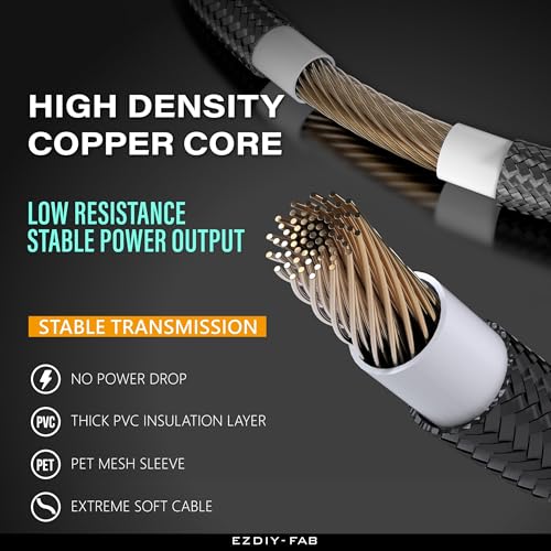 EZDIY-FAB PSU Extension Cable Sleeved Custom Mod PC Power Supply Cable, Soft Nylon Braided with Comb Kit 24PIN/8PIN to 6+2Pin/ 8PIN to 4+4PIN-30CM -Carbon - color: Carbon