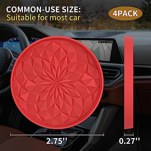 ME.FAN Car Coasters for Cup Holders [4 Pack] - 2.75In Silicone Auto Mug Mats - Universal Non-Slip Recessed Car Interior AccessoriesRed - color: 4 Pack-red