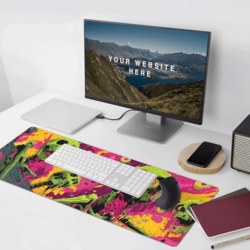 Zombie Skull Gaming Mouse Pad, Rubber, Vibrant Purple, Green and Black Design, 35.4 x 15.7 Inches - color: Skeleton