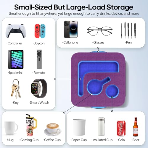 Couch Cup Holder Pillow, Sofa and Bed Caddy for iPad, Kindle, Switch, Game Controller, Remotes, Phones, Small-Sized Cup & Drink Holder for Couch, Bed, Desk, Car, Beach, Bathroom Cup Holder Purple - color: Purple, size: S-12"×12"×3.2"
