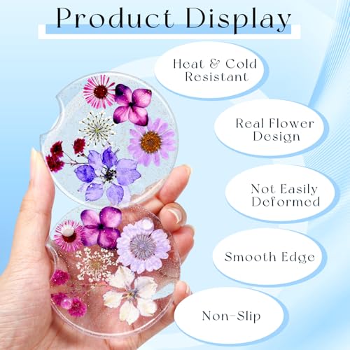 Swooflia Flower Car Cup Holder Coasters for Women - 2.75 Inch Cute Resin Clear Automotive Drink Cupholder Insert Car Accessories 2 Pack Pink Purple - color: Pink Purple