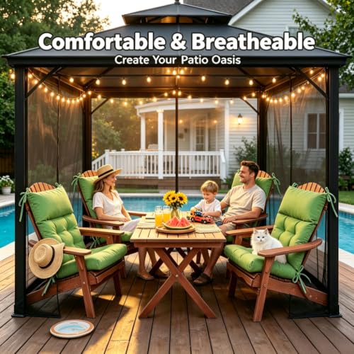 QILLOWAY Outdoor Rocking Chair Cushions Set of 2, 100% Polyester Waterproof Patio Rocking Chair Cushion, High Back Weatherproof Chair Pad for Adirondack & Outdoor Furniture, Green - color: Green