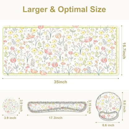 Desk Mat, 4in1 Large Mouse Pad with Wrist Rest, Cute Desk Mat, Anti-Slip XXL Computer Ergonomic Mousepad with Wrist Support for Keyboard and Mouse, Nice Yellow Flowers - color: Nice Yellow Flowers