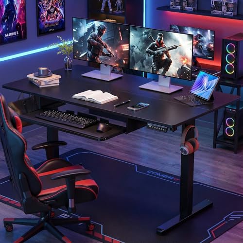 ErGear Electric Standing Desk with Keyboard Tray, 55x28 Inches Adjustable Height Sit Stand Up Desk, Home Office Desk Computer Workstation, Black - color: Black, size: 55" X 28"
