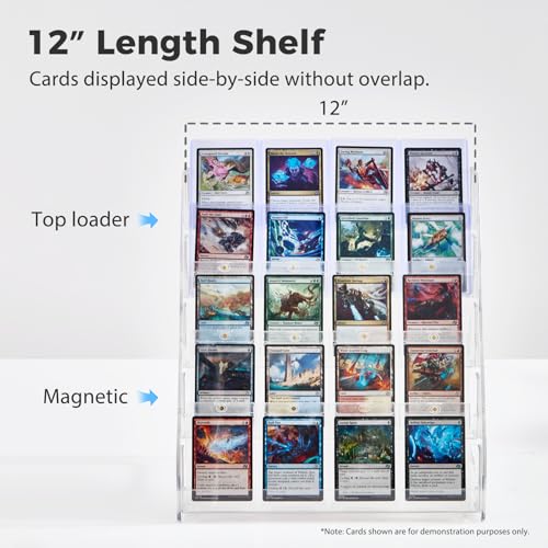 DEEIF 2 Pack Acrylic Trading Card Display Stand, 5-Tier Clear Shelf Holds Up to 40 Cards, 12" Wide Card Holder for Top loaders & Magnetic Cases, Large Storage for TCG, MTG Cards - size: 5 Tier, 2 Pack