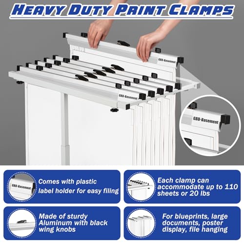 Kolldenn Mobile Blueprint Storage Rack Adjustable Holder with 6 Pcs Blueprint Clamps 4 Wheels Storage Organizer Stand for File Display Plan Office Home(24 Inch) - size: 24 Inch