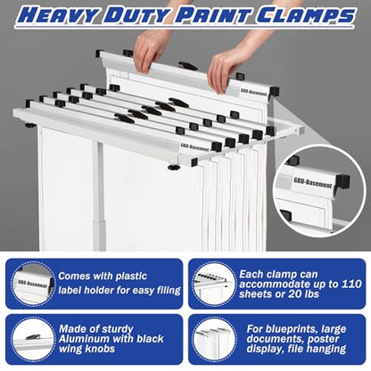 Kolldenn Mobile Blueprint Storage Rack Adjustable Holder with 6 Pcs Blueprint Clamps 4 Wheels Storage Organizer Stand for File Display Plan Office Home(24 Inch) - size: 24 Inch