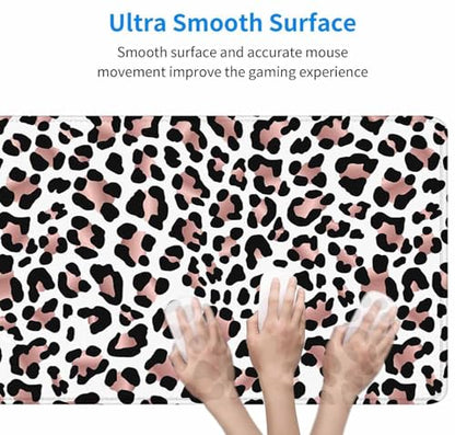 Gaming Mouse Pad, Large Mouse Pads for Women, Non-Slip Rubber Base Mousepad, Keyboard Mouse Mat, Desk Pad with Stitched Edges, 31.5x11.8inch Leopard Skin Rose Gold Pattern - color: Leopard Skin Rose Gold Pattern, size: 31.5" x 11.8"