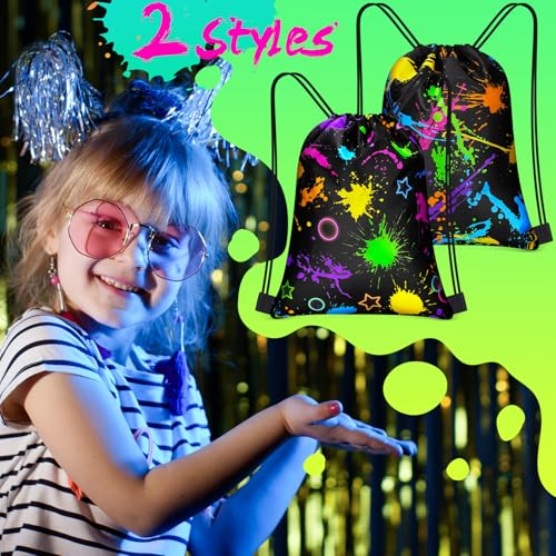 Yiyiring 16 Pcs Glow In The Dark Gift Bags Neon Treat Drawstring Bags Party Supplies for Light Birthday Party Travel Camping Supplies Decorations (Glow) - style: Glow