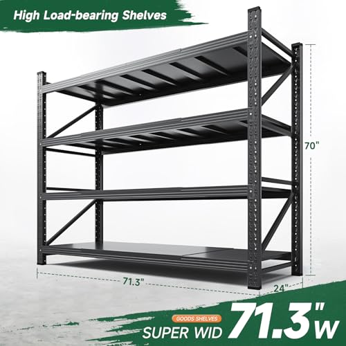 Letaya 71.3" W Metal Storage Shelves,5000LBS Heavy Duty Garage Shelving Units, 4 Tier Adjustable Utility Rack Shelf,Large Industrial Shelves,for Shop,Warehouse,Black (71.3" W x 24" D x 70" H) - color: Black, size: 71" W x 24" D x 70" H