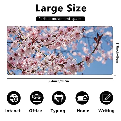 MIOAOSRT Desk Mat,Beautiful Blooming Flower Large Gaming Mouse Pad with Stitched Edges,Non-Slip Computer Mouse Pad for Desk,Extended XXL Keyboard and Mouse Pad 35.4x15.75 in - color: Beautiful Blooming Flower