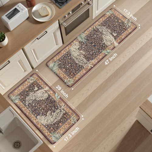 KIMODE Anti Fatigue Kitchen Mats for Floor 2 Piece, Farmhouse Puce Red Kitchen Rugs, Cushioned Kitchen Floor Mats, Tiger Memory Foam Standing Desk Mats for Laundry Office Sink 17"x47"+17"x29" - color: Tiger/Puce Red, size: 17.3" x 47"+17.3" x 29"--0.47 in