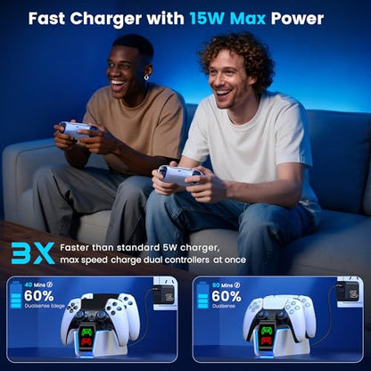 PS5 Controller Charger Station for PlayStation 5 Controllers with LED Light Dual Stand Charger Dock, PS5 Controller Charging Station Accessories for PlayStation 5 Storage Kit with AC Adapter - size: S-Charger