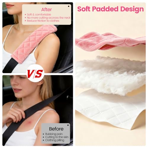 Amooca Soft Auto Seat Belt Cover Seatbelt Shoulder Pad Cushions 2 PCS for a More Comfortable Driving Universal Fit for All Cars and Backpack Dirty Pink - color: Dirty Pink