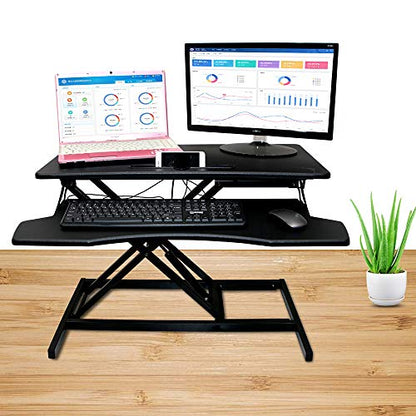 Standing Desk Converter 32 Inch - Height Adjustable Desk Riser with Keyboard Tray, Wide Sit Stand Workstation for 2 Monitors for Office & Home, Black