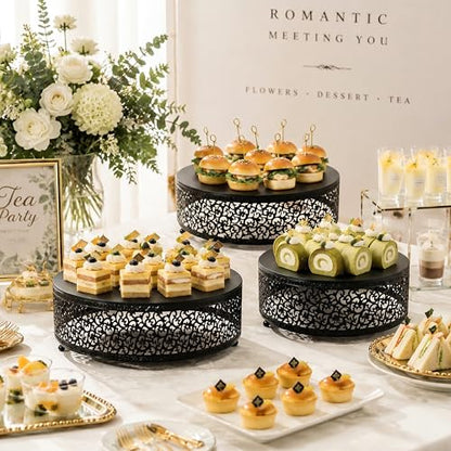 3-Piece Metal Cake Stand Set, Round Buffet Risers (8 to 12 Inch) – Sturdy Dessert Cupcake Pastry Candy Plate Stands for Wedding, Birthday Party & Event (3P-Matte Black) - color: Matte black, size: 3P-Round(8IN to 12 IN)